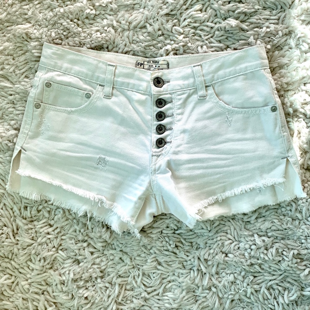 Free People White Denim Cut-Off Shorts